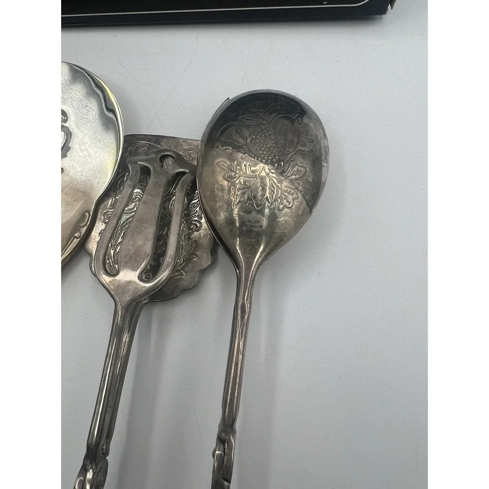Lot Of 3 Silver Plated Cake &‎ Salad Tongs Spatula Victorian Romantic Ornate